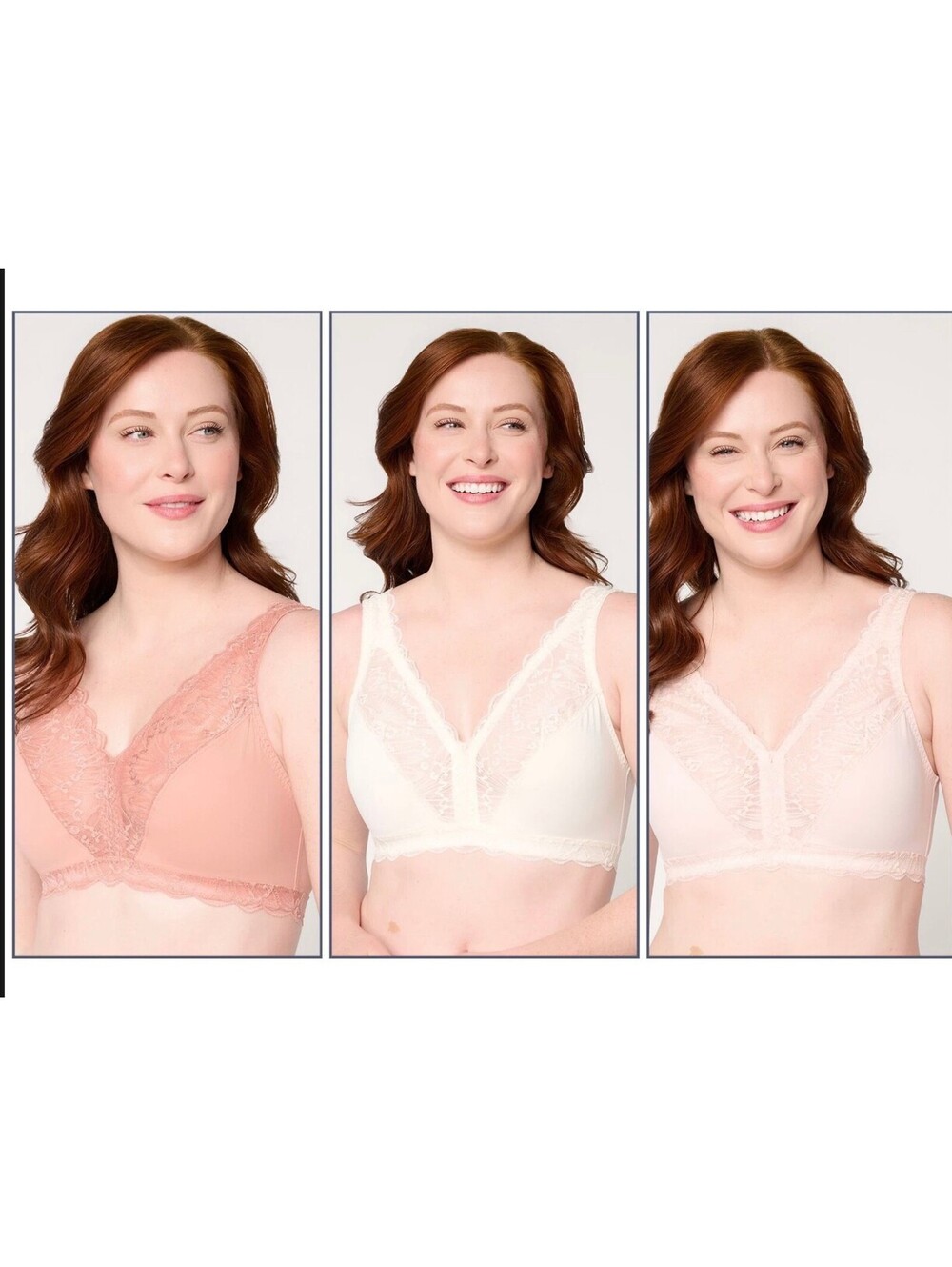 BREEZIES SOFT SUPPORT LACE WIREFREE UNLINED BRA SET OF 3--SIZE 2X